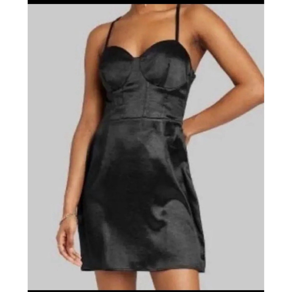 Wild Fable‎ Slip Dress Women Size M/6/8 Black Satin Mini Goth Corset Sleeveless